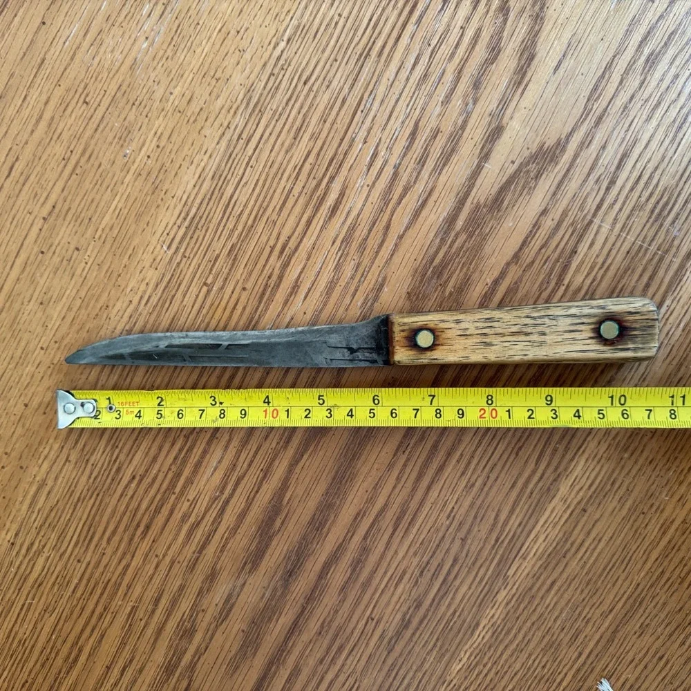 Vintage Ontario Knife Co Tru-Edge Carbon‎ Steel Butcher Knife Wood Handle USA